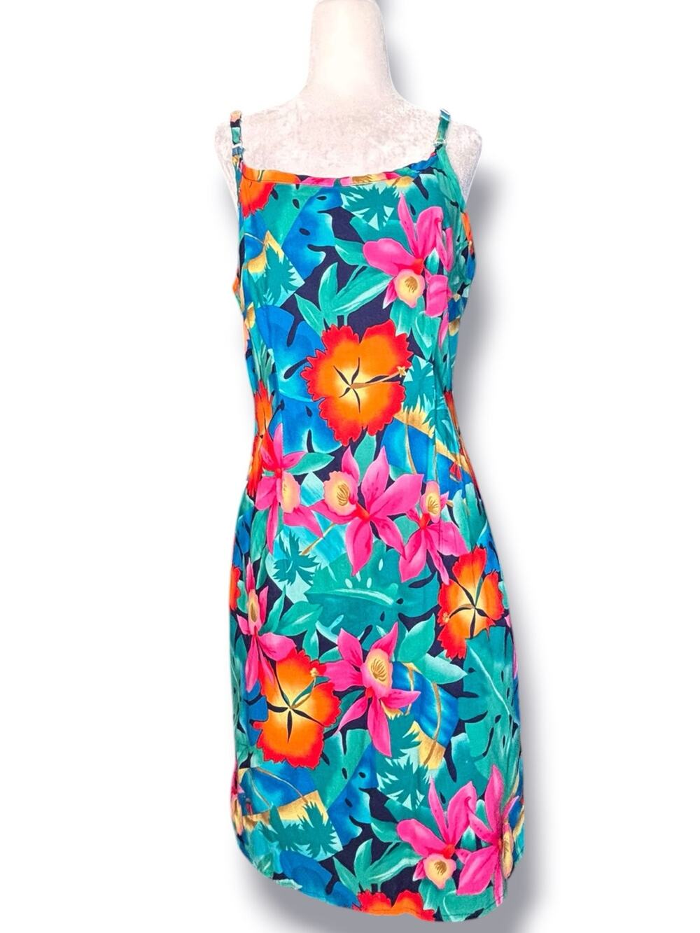 Vintage Hilo Hattie Hawaiian Slip Dress Tropical Floral Sundress Resort Beach